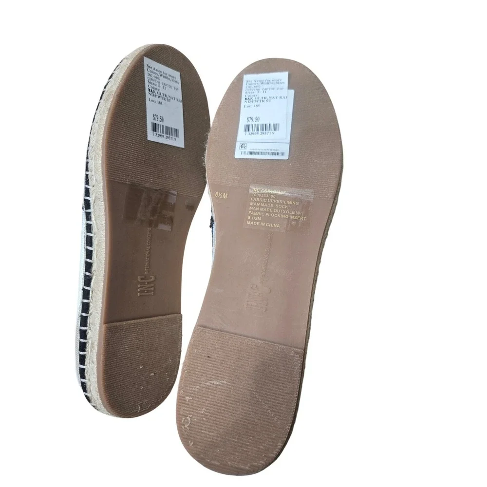 INC International Concepts Corvina Striped Sequin Espadrille Flats Black Tan 8.5